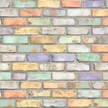 Seamless texture pattern featuring distressed, multicolored brick wall surface with pastel shades and weathered grout lines Royalty Free Stock Photo