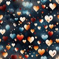 seamless texture pattern with festive hearts on a black background for valentine's day gift wrapping paper Royalty Free Stock Photo