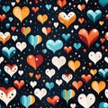 seamless texture pattern with festive hearts on a black background for valentine's day gift wrapping paper Royalty Free Stock Photo