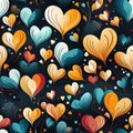 seamless texture pattern with festive hearts on a black background for valentine's day gift wrapping paper Royalty Free Stock Photo