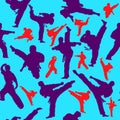Seamless texture pattern karate martial arts. Vector, EPS. Royalty Free Stock Photo