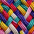 seamless texture and pattern of multicoloured ropes and twines twisted and plaited, neural network generated image