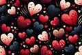 seamless texture pattern with red hearts on a black background for valentine's day gift wrapping paper Royalty Free Stock Photo