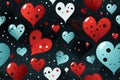 seamless texture pattern with red hearts on a black background for valentine's day gift wrapping paper Royalty Free Stock Photo
