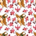 Seamless texture, pattern on a square background - birds and an owl
