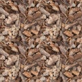 Seamless texture of pieces of pine bark. Background from pine chips close-up Royalty Free Stock Photo