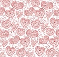 Seamless texture with red contours of the doodle hearts Royalty Free Stock Photo