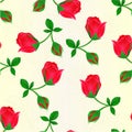 Seamless texture red Rosebud stem with leaves and blossoms vintage vector illustration editable Royalty Free Stock Photo