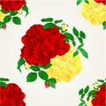 Seamless texture Red and yellow rose with buds and leaves vintage vector Royalty Free Stock Photo