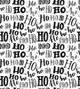 Seamless texture with repeating word Ho written in different styles of handmade typography. Christmas wrapping paper
