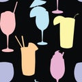 Seamless texture with silhouettes of cocktails. Summer cooling drinks. Prints for textiles. Royalty Free Stock Photo