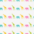 Seamless texture with silhouettes of giraffe and elephant. Children s pattern with an African animal Royalty Free Stock Photo