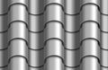 Seamless texture of silver corrugated waves rooftop background. Repeating gray pattern of silver metal tube roof tiles Royalty Free Stock Photo