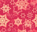 Seamless texture with snowflake fractal ornaments in red and pale gold glitter