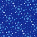 Seamless texture - soccer ball among the stars. Football