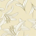 Seamless texture stem Lily flower Lilium candidum on sepia background vintage vector illustration editable