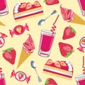 Seamless texture with strawberry cakes and sweets Royalty Free Stock Photo