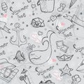 Seamless texture of summer vector hand drawn doodles Royalty Free Stock Photo