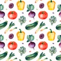 Seamless texture with tomato,leek,yellow pepper,zucchini,beetroot,artichoke