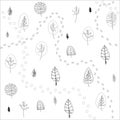 Seamless texture of vector sketches of footprints of wild animals in the forest