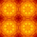 Seamless texture with warm yellow orange red kaleidoscope floral pattern