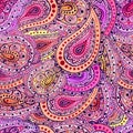 Seamless Texture With Watercolor Vivid Pink And Yellow Paisley