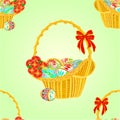 Seamless texture wicker basket and easter eggs vector Royalty Free Stock Photo