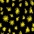 Seamless texture with yellow stylized flowers on black