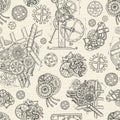 Seamless textured background with gears and mechanical parts