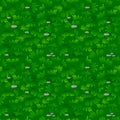 Seamless textured green grass pattern with stones.