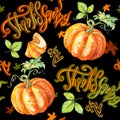 Seamless thanksgiving pattern. Pumpkin watercolor. Vector.