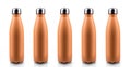 Seamless thermo water bottles of color of the year 2024, Peach Fuzz, isolated on white background