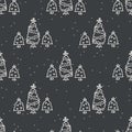 Seamless three christmas tree holiday background. Fir sprig spruce monochrome pattern texture. Scandi festive christmas