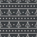 Seamless three christmas tree stripe holiday background. Fir sprig spruce monochrome pattern texture. Scandi festive