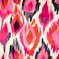 Seamless tie-dye pattern of pink and red color on white silk. Hand painting fabrics - nodular batik. Shibori dyeing