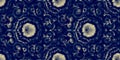 Seamless Tie and Dye Texture. Ethnic Print. Flowers Bohemian Design. Indigo Hippie Borders. Abstract Tile pattern. Dark Blue Tie