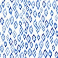 Seamless tie-dyed fabric blue watercolor on white pattern. Hand painted ikat ink style fabric print. Shibori dyeing