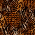 Seamless tiger pattern. Wild dark brown repeating texture. wallpaper, fashion textile background. orange stripe repeated jungle sa