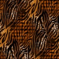 Seamless Tiger and Zebra Skin Pattern, Wild Dark Brown Repeating Texture with Dots. Royalty Free Stock Photo