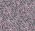 seamless tiger and zebra stripes animal skin pattern. Pink black texture for textile fabric print. Royalty Free Stock Photo