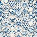 073_Seamless tile pattern. Colorful Lisbon, Mediterranean floral ornament pattern
