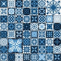 Seamless tile pattern. Colorful lisbon, mediterranean floral ornament pattern. Square flower blue mosaic. Islam, Arabic, Indian, T Royalty Free Stock Photo