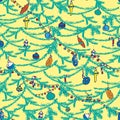 Seamless Tileable Christmas Holiday Floral Background Pattern - Vector Illustration Christmas tree branch with toys on a Royalty Free Stock Photo