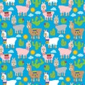 Seamless, Tileable Llama and Cactus Pattern