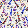 Seamless Tileable Nautical Themed Vector Background or Wallpaper Royalty Free Stock Photo