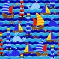 Seamless Tileable Nautical Themed Vector Background or Wallpaper Royalty Free Stock Photo