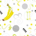 Seamless tileable pattern with banana fruit in yellow and grey colors