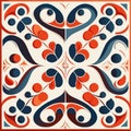 Seamless tileable pattern based on traditional folk art ornaments from Croatia. Colorful floral and geometric Generative AI