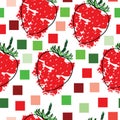 Seamless tileable pattern with strawberries vector and squares