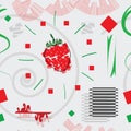 Seamless tileable pattern with shapes in green and red colors - strawberry vector